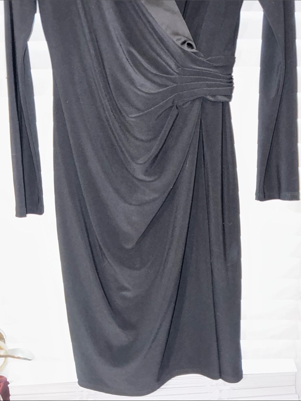 Lauren Ralph Lauren Black Long-Sleeve Wrap Dress with Satin Lapel - Picture 4 of 5